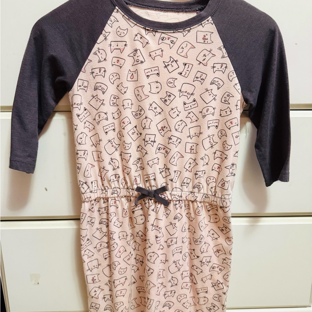 Cute Cat Patterned Dress with Black Sleeves